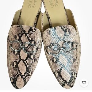 Naturalizer Tan and Black Mules with Modern Designed to look like animal skin